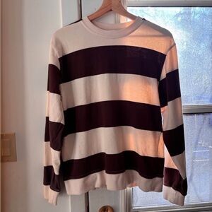 Zara Men's Striped Crewneck Sweater - Brown and Cream